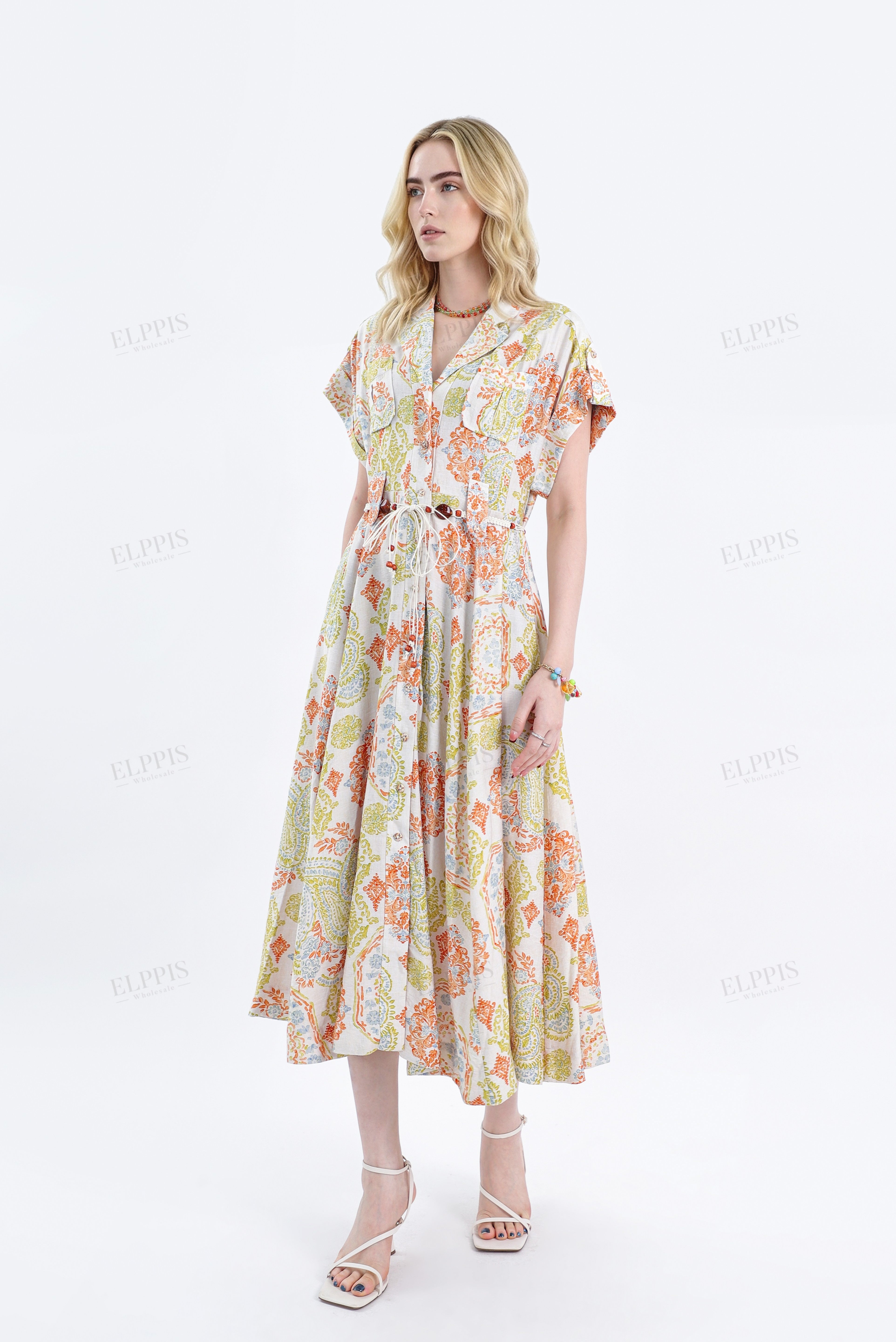 Paisley Print Rayon Midi Shirt Dress