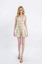 Yellow Floral Cotton High-Waisted Shorts
