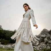 Tassel cotton-linen fitted long sleeve blazer