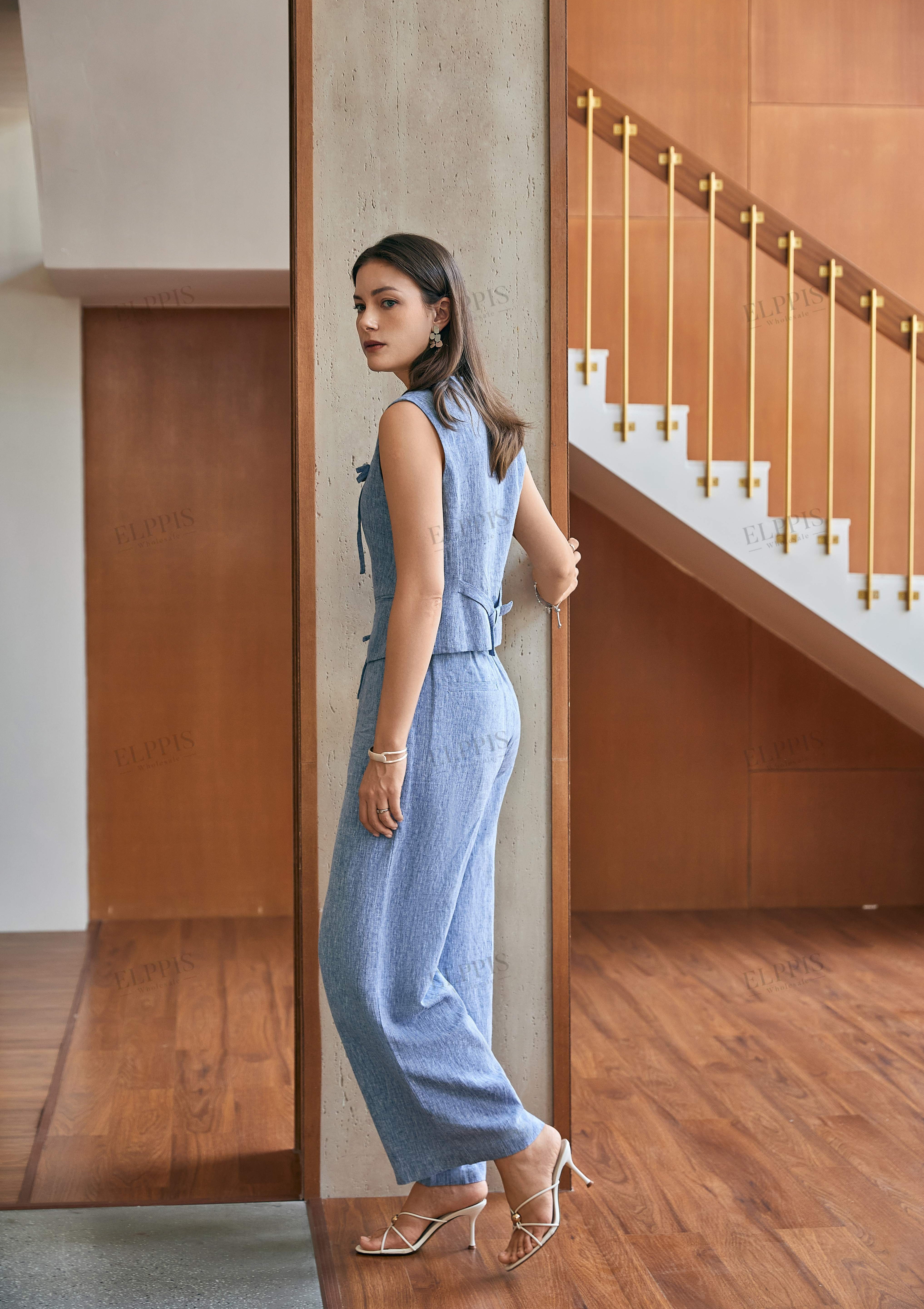 Light Blue Linen Sleeveless Vest