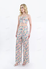 Floral Print Cotton High-Waisted Wide-Leg Pants