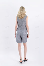Grey Linen Sleeveless Button-Front Vest