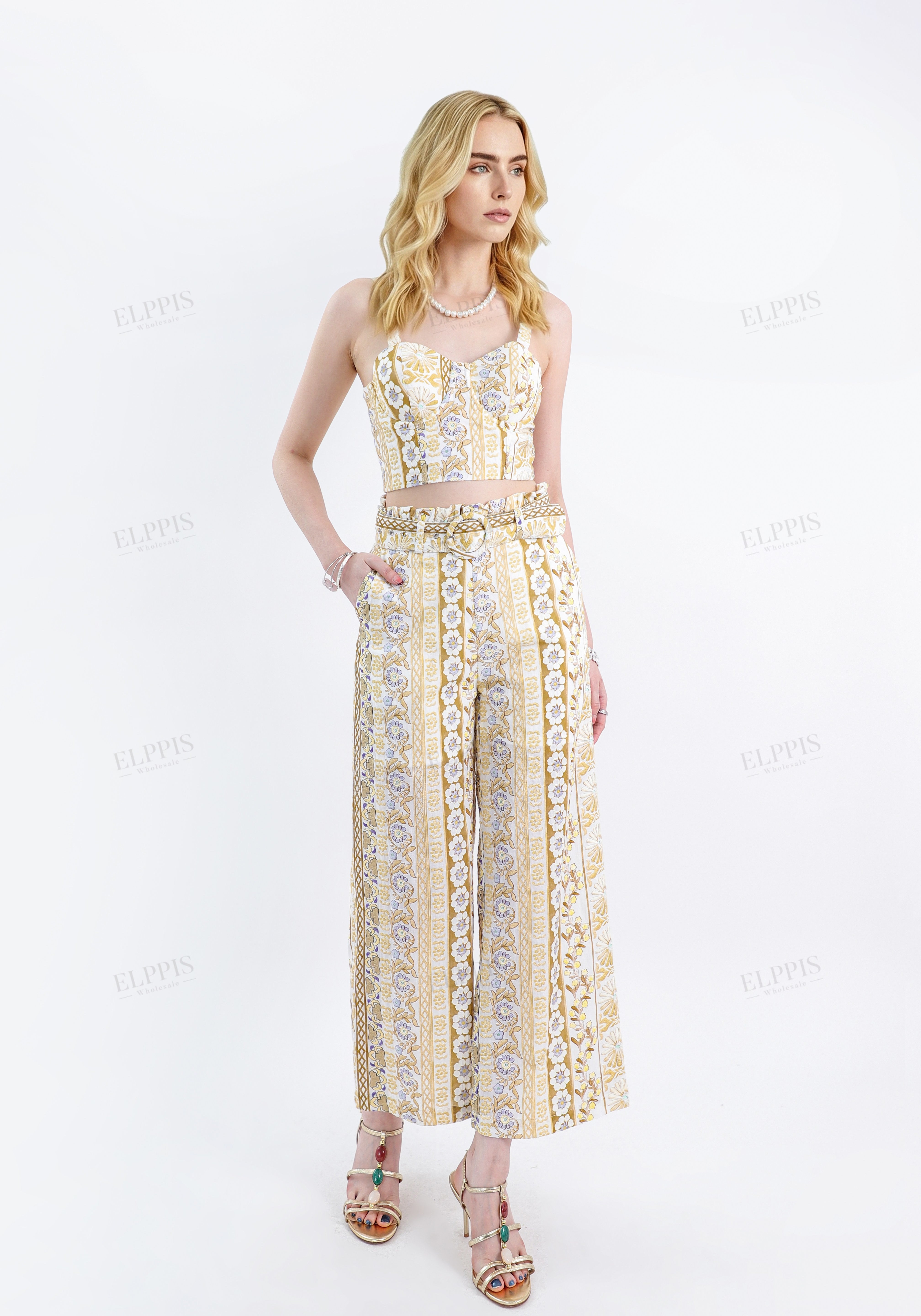 Yellow Floral Cotton Crop Camisole