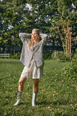Ivory & Navy Striped Oversized Linen Shirt
