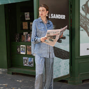 Silk denim print A-line trousers
