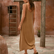 Vacation style braided detail spaghetti strap dress