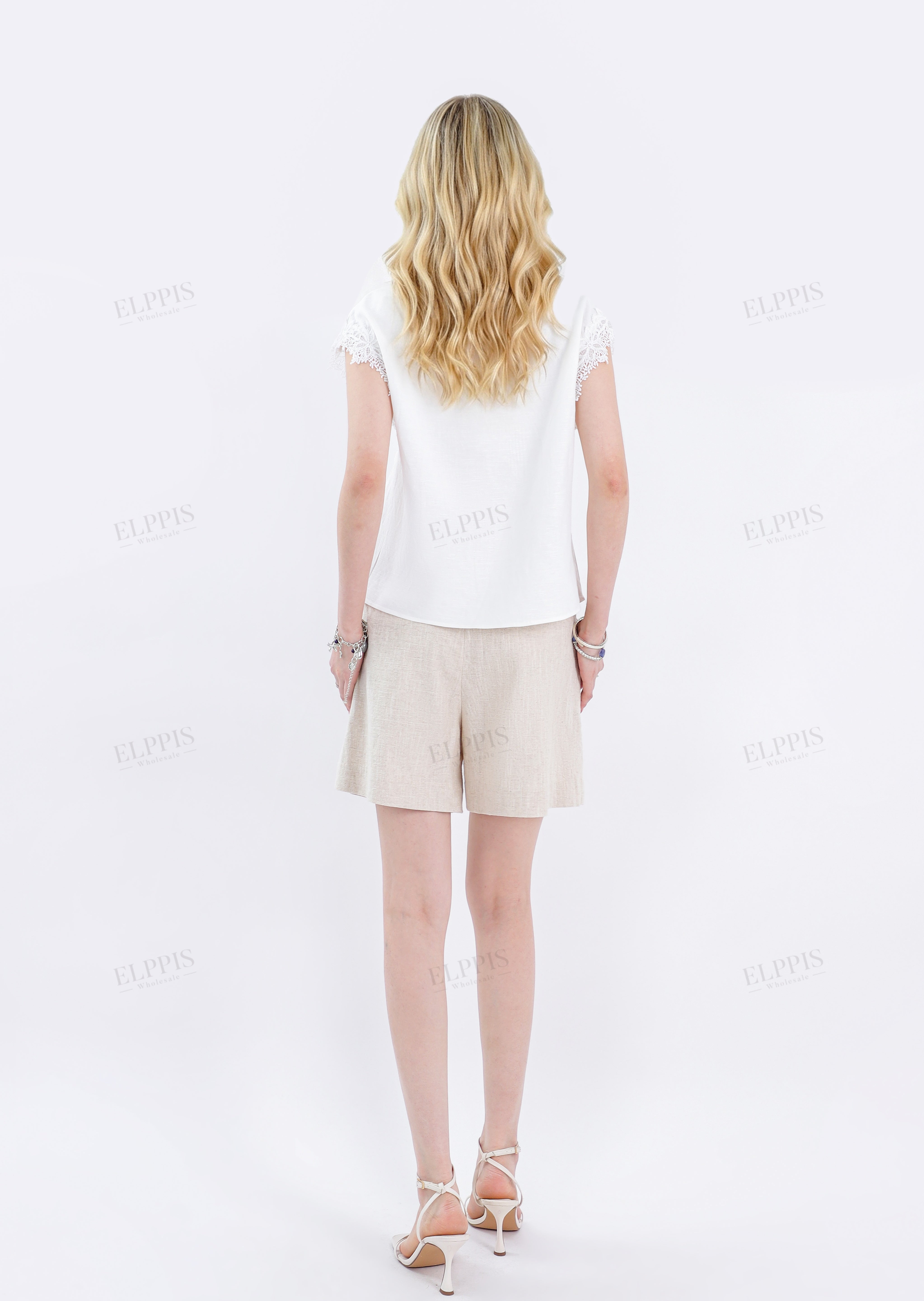 Beige Linen Blend Belted Casual Shorts