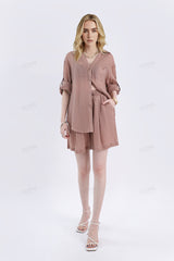 Khaki Ramie Oversized Button-Front Long-Sleeve Shirt