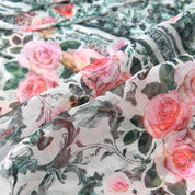 Chiffon positioned floral H-line long sleeve woven top