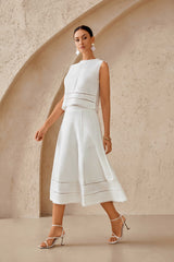 White Linen Embroidered Maxi Skirt