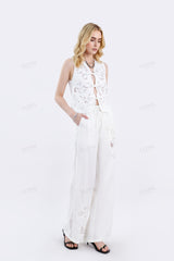 White Floral Lace Cropped Vest with Tie Detail