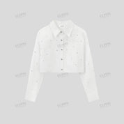 Hand-beaded cropped long sleeve shirt