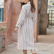 Pipe bead embroidered H-line striped long sleeve dress