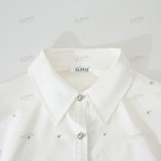 Hand-beaded cropped long sleeve shirt