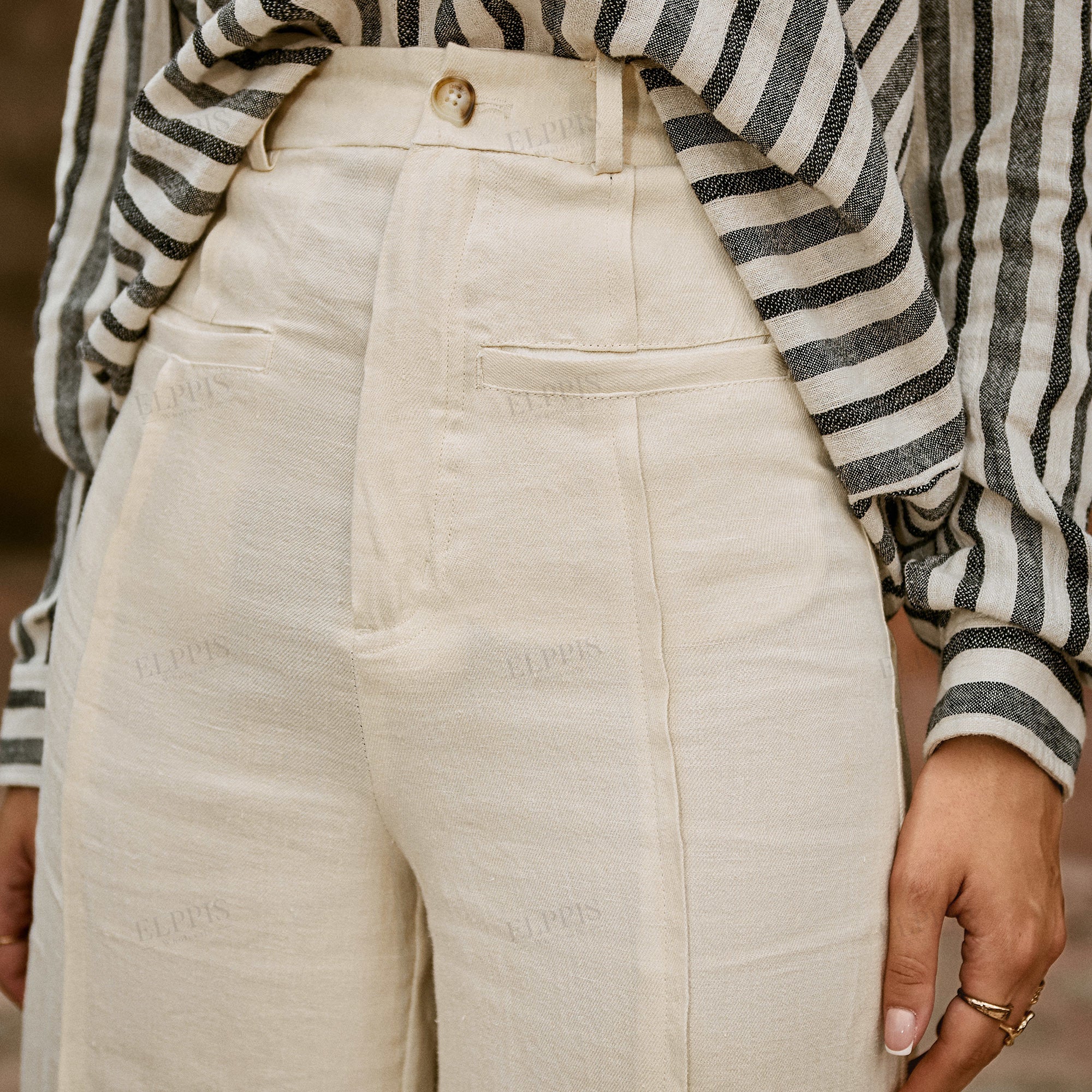 Minimalist cotton-linen wide-leg trousers
