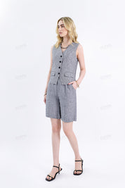 Grey Linen Tailored Shorts