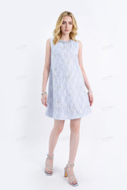 Light Blue Beaded Lace Sleeveless Mini Dress