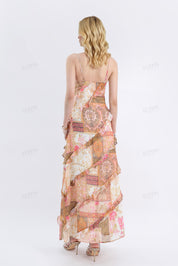 Floral Patchwork Ruffled Cami Maxi Dress