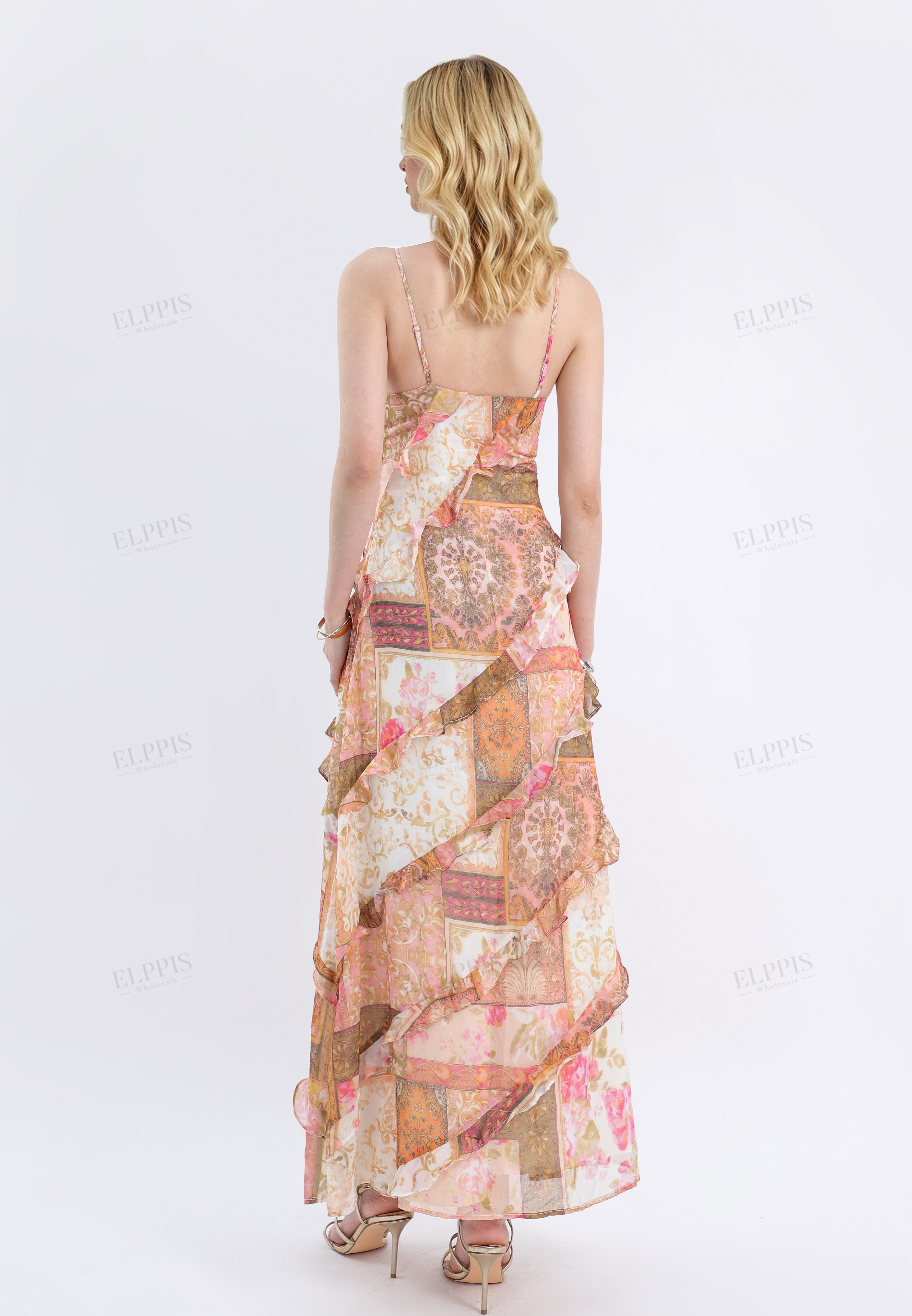 Floral Patchwork Ruffled Cami Maxi Dress