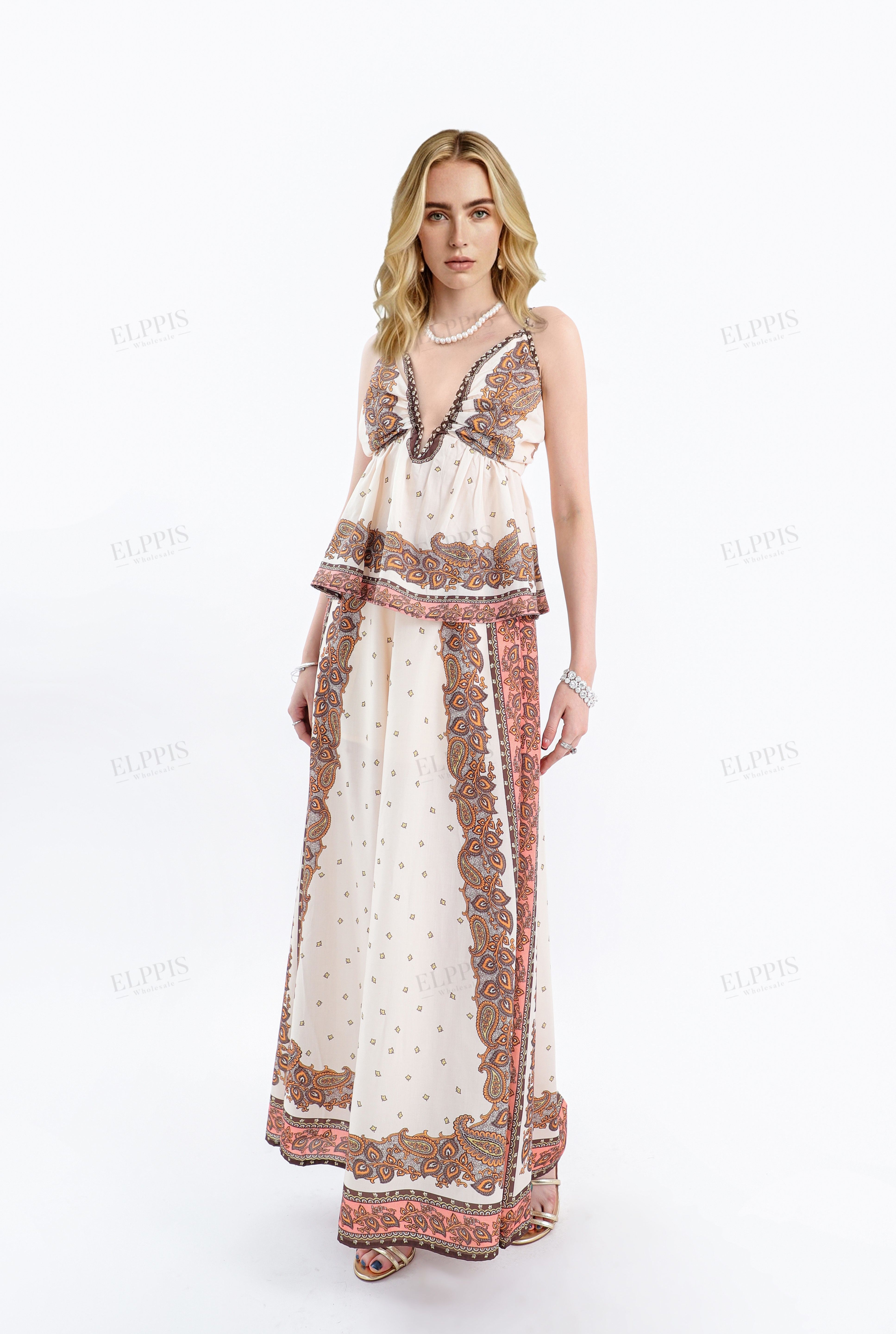Paisley Print Spaghetti Strap Peplum Camisole