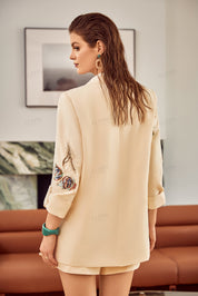 Cream Structured Blazer with Colorful Tulip Sequin Embroidery