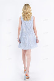Light Blue Beaded Lace Sleeveless Mini Dress