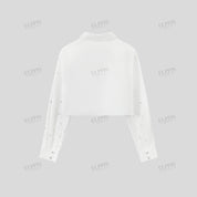 Hand-beaded cropped long sleeve shirt
