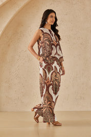 Ivory Multi-Tone Ornate Pattern Sheer Sleeveless Blouse
