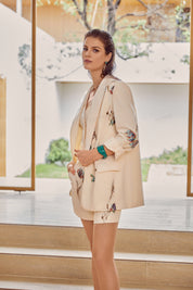 Cream Structured Blazer with Colorful Tulip Sequin Embroidery