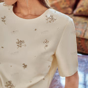 H-line beaded short sleeve round neck top