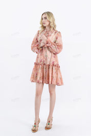 Button-Front Belted Tencel-Cotton Floral Dress