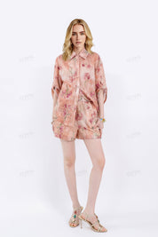 Elastic Waist Tencel-Cotton Floral Shorts