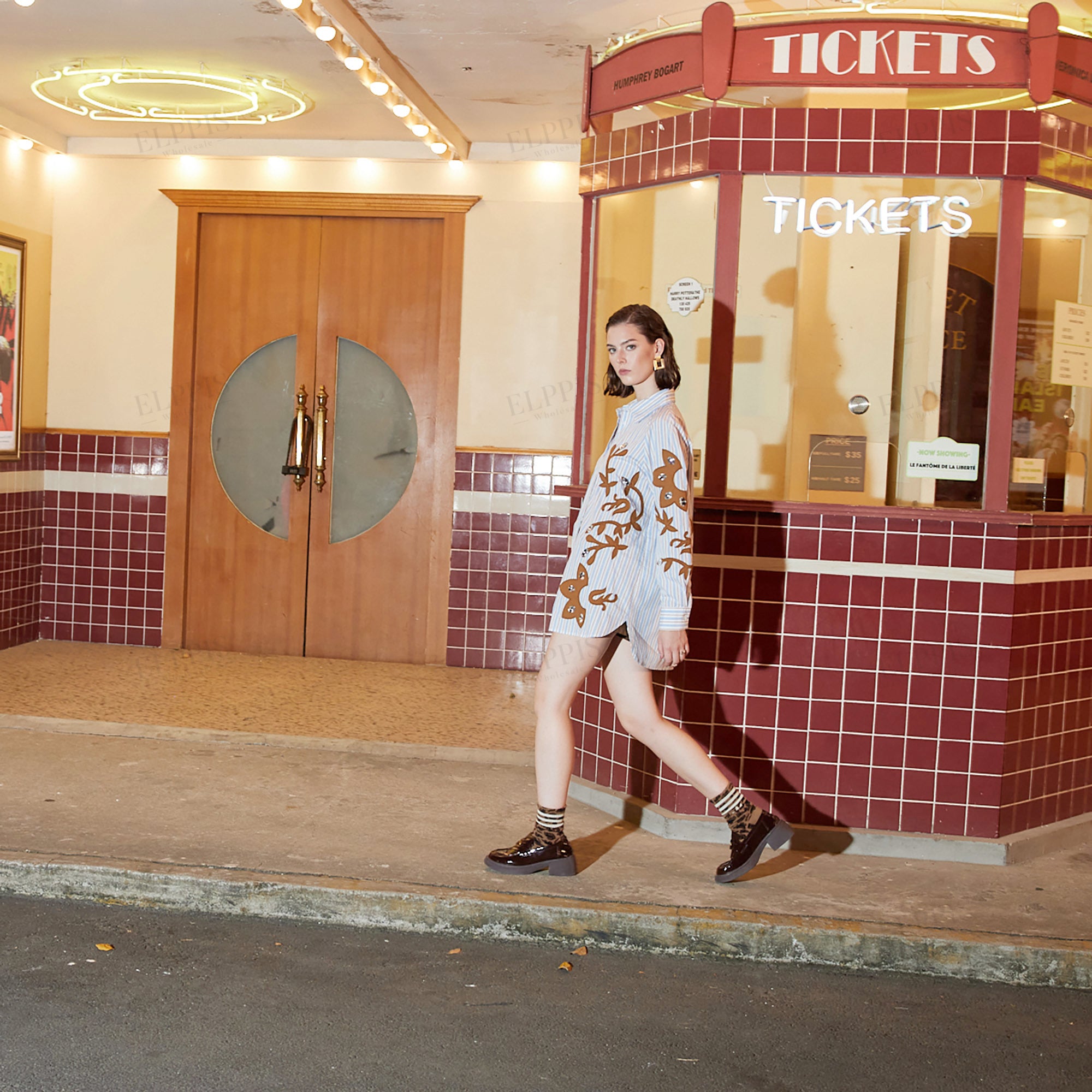 Striped patchwork embroidered hand-beaded shirt