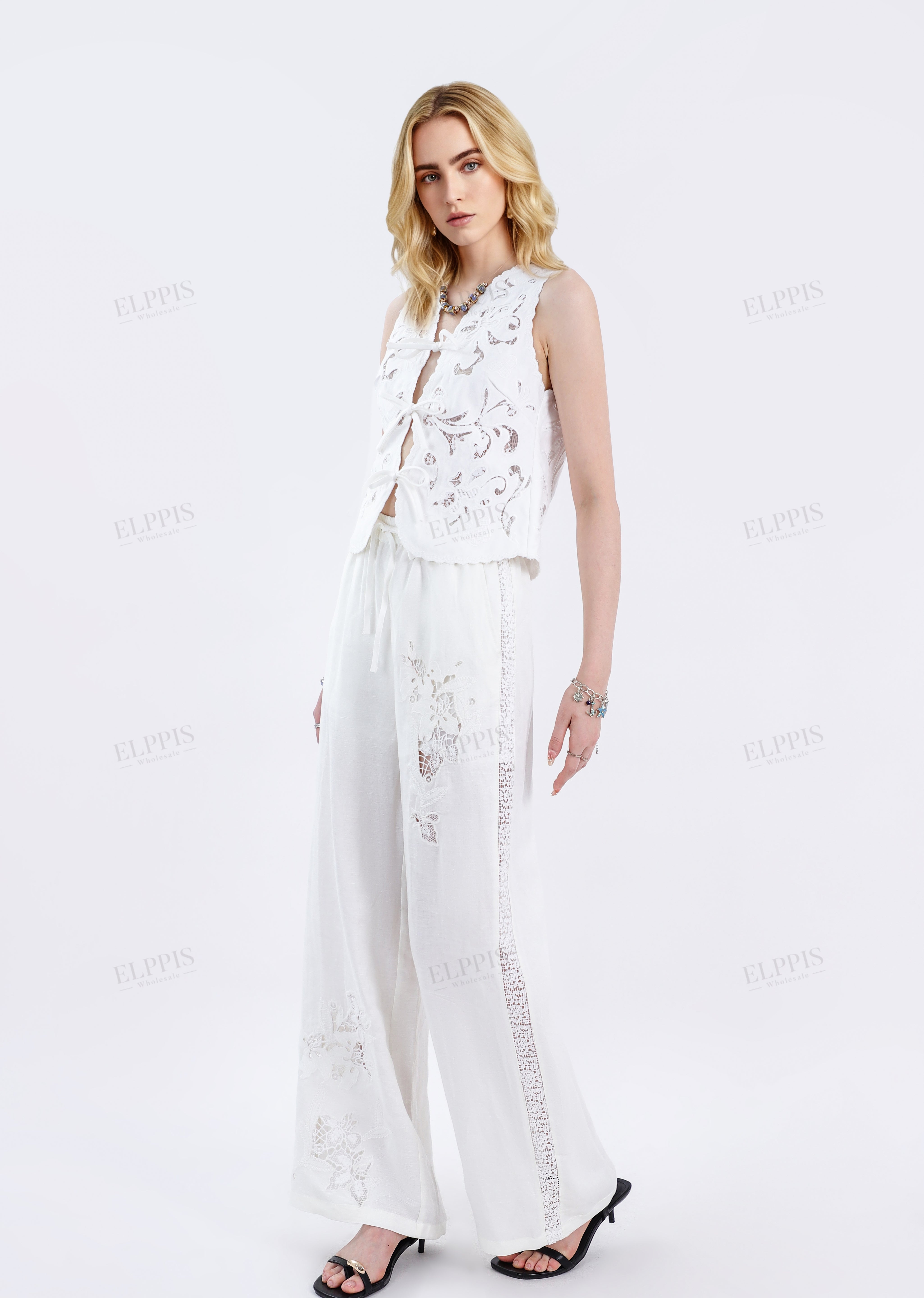White Sleeveless Tank with 3D Floral Shoulder Embellishment