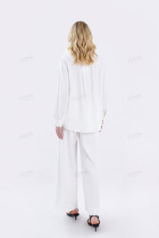 White Sheer Long-Sleeve Shirt with Embroidered Pocket