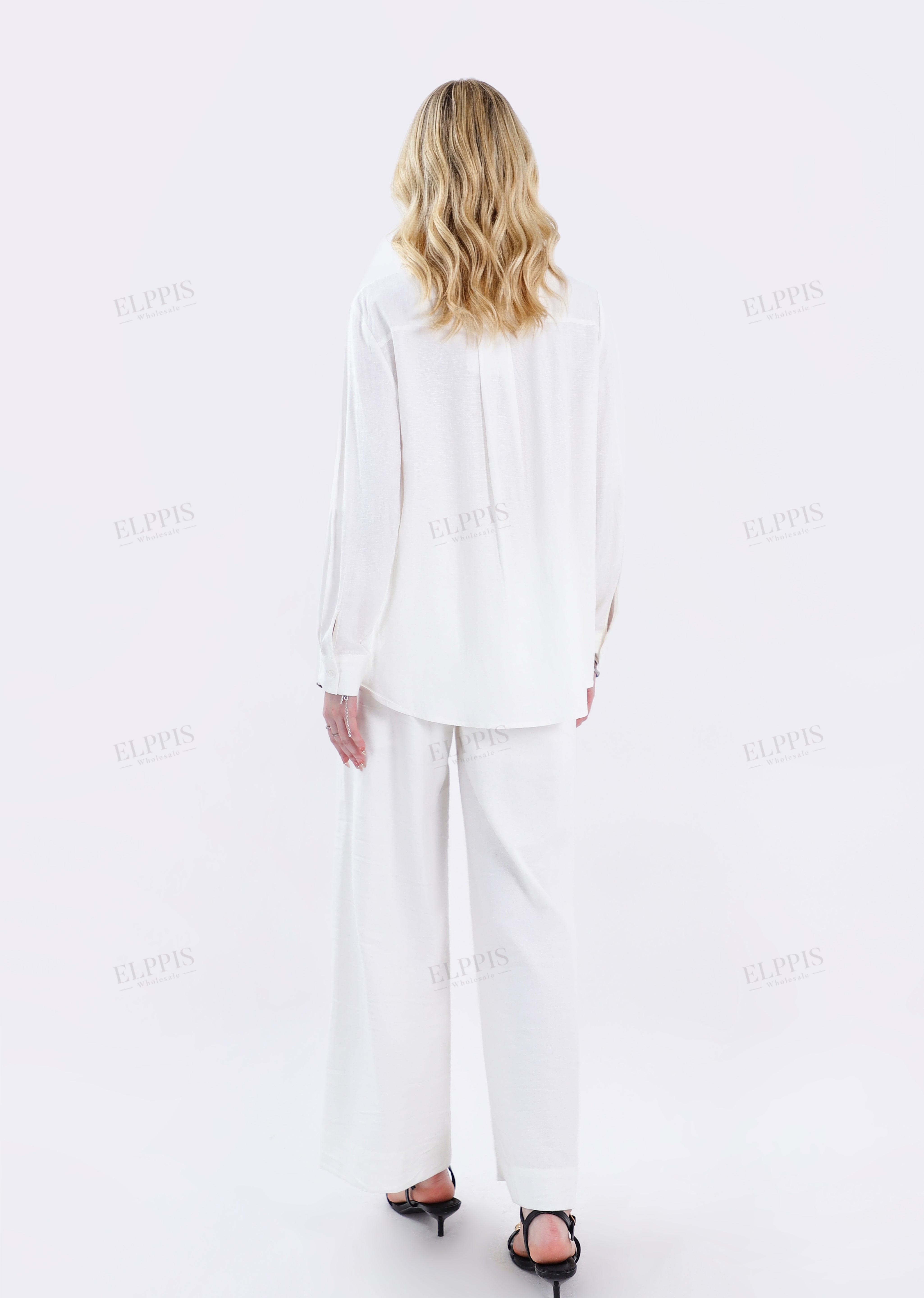 White Sheer Long-Sleeve Shirt with Embroidered Pocket