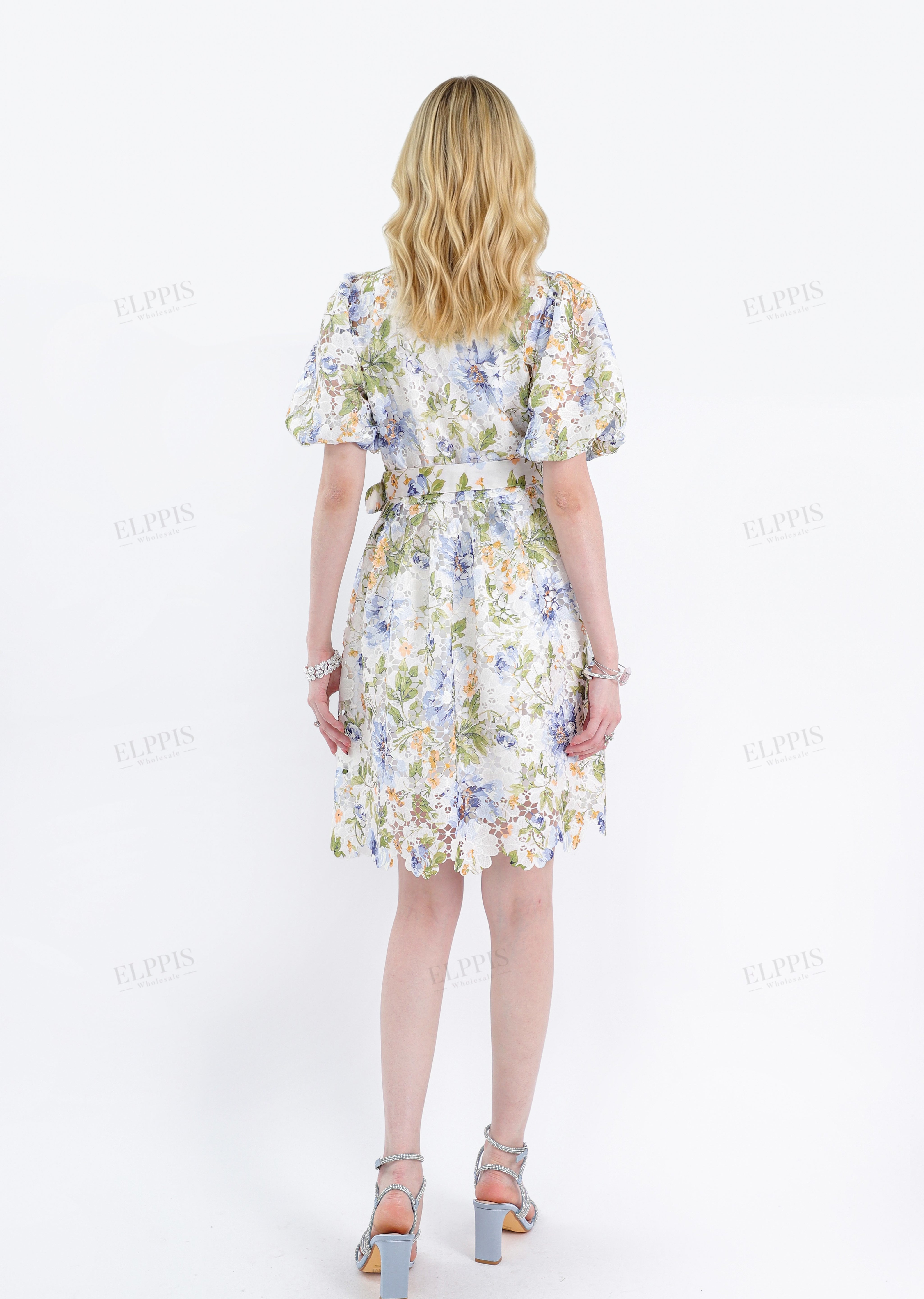 Belted Lace Floral Shirt Dress
