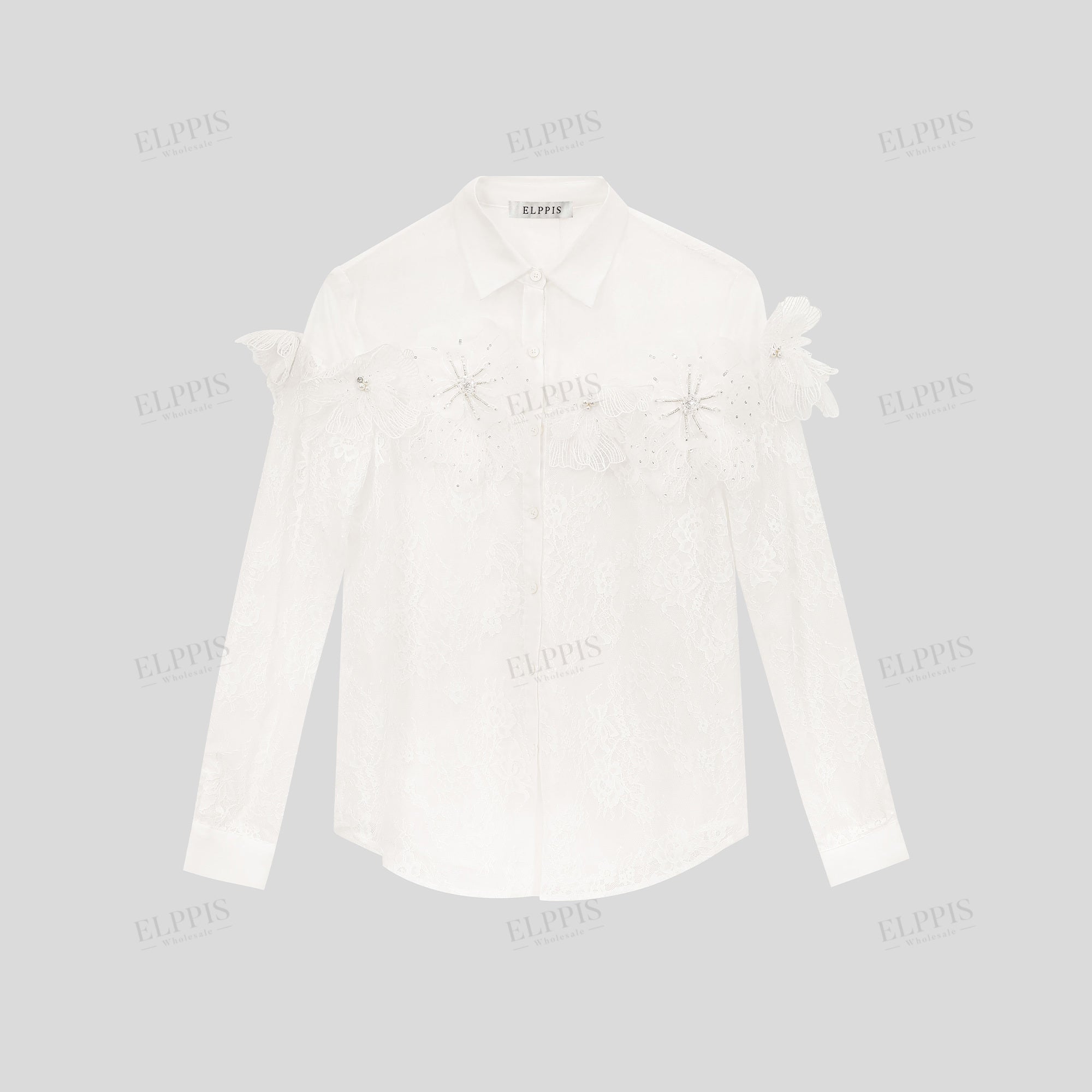 3D floral lace H-line long sleeve shirt