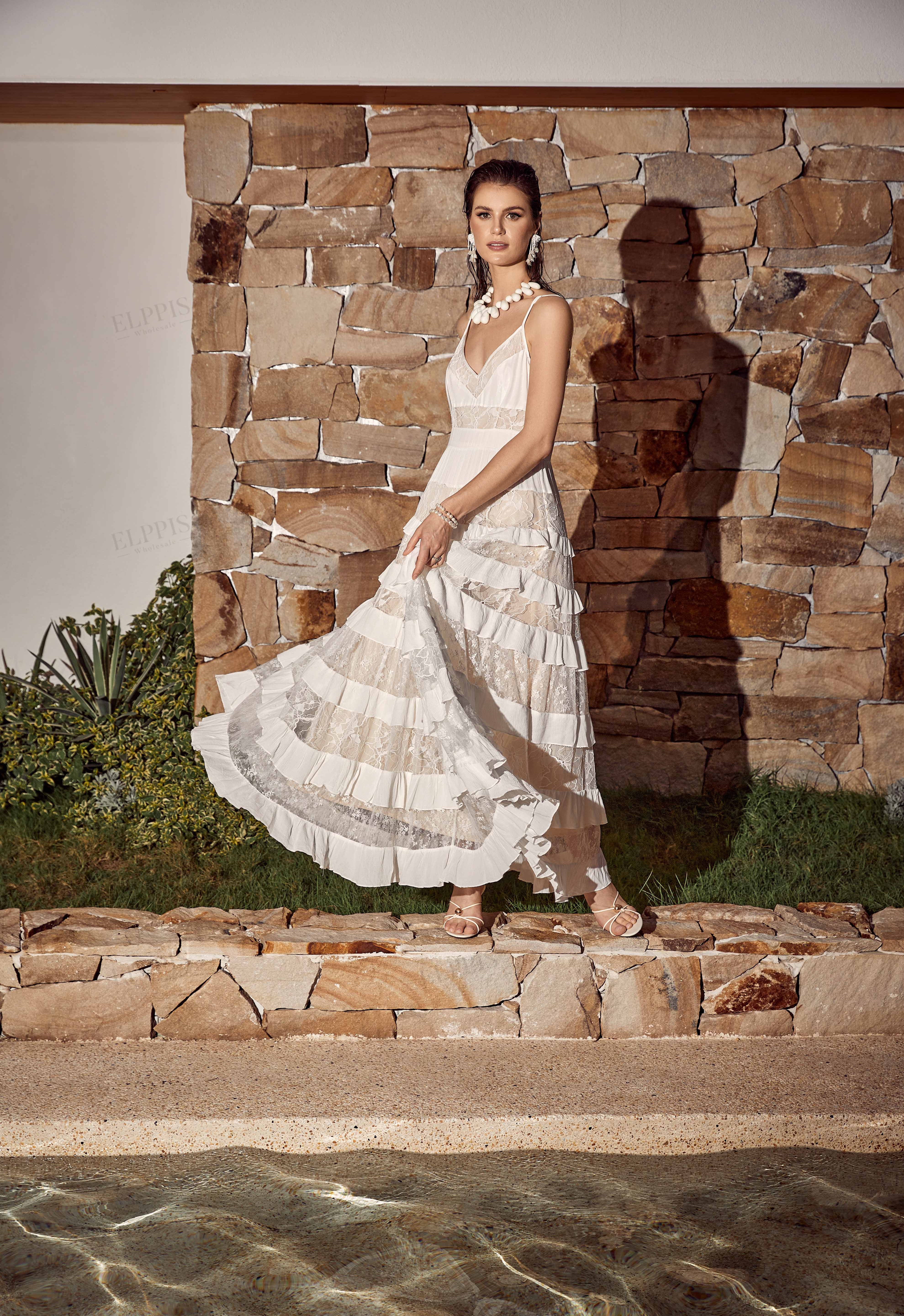 White Sheer Lace Tiered Cami Maxi Dress
