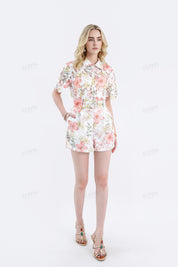 High Waist Belted Floral Print Shorts