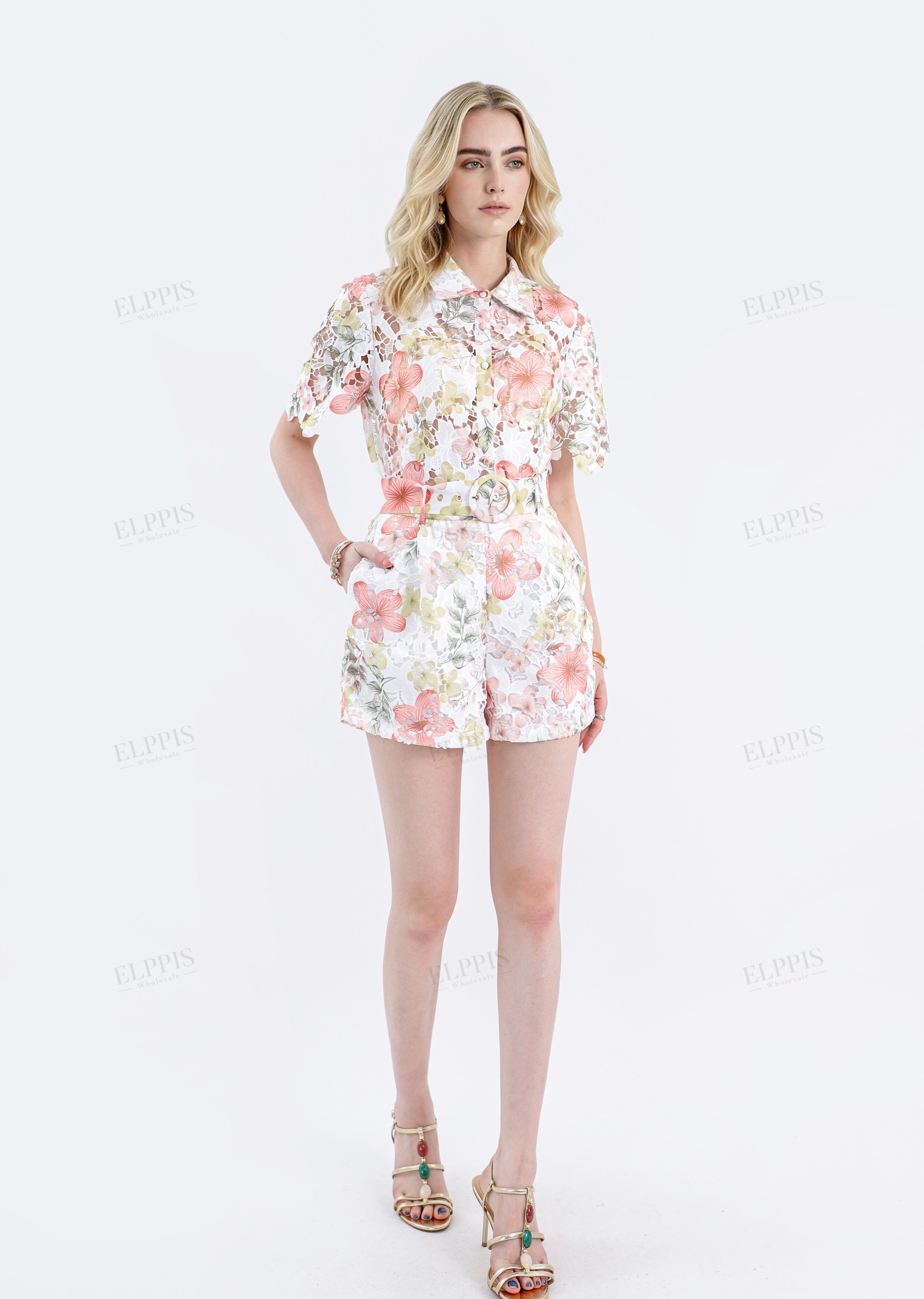 High Waist Belted Floral Print Shorts
