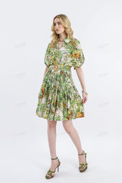 Tropical Print Rayon Shirt Dress