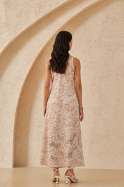 Blush Pink Floral Crochet Lace Sleeveless Midi Dress