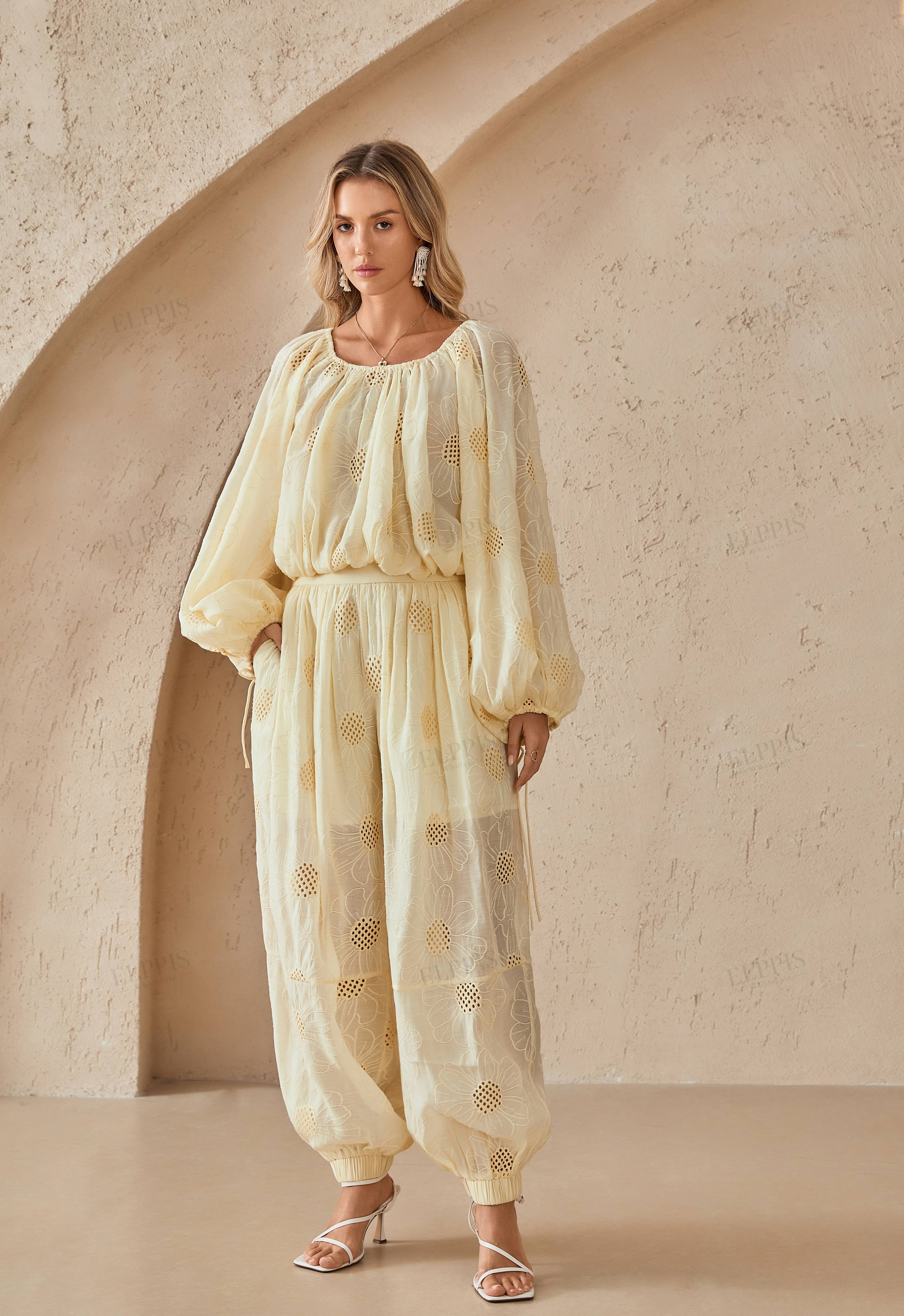 Off-the-Shoulder Eyelet Embroidered Blouse
