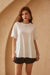 White Oversized T-Shirt with Gradient Rhinestone Dot Embellishments