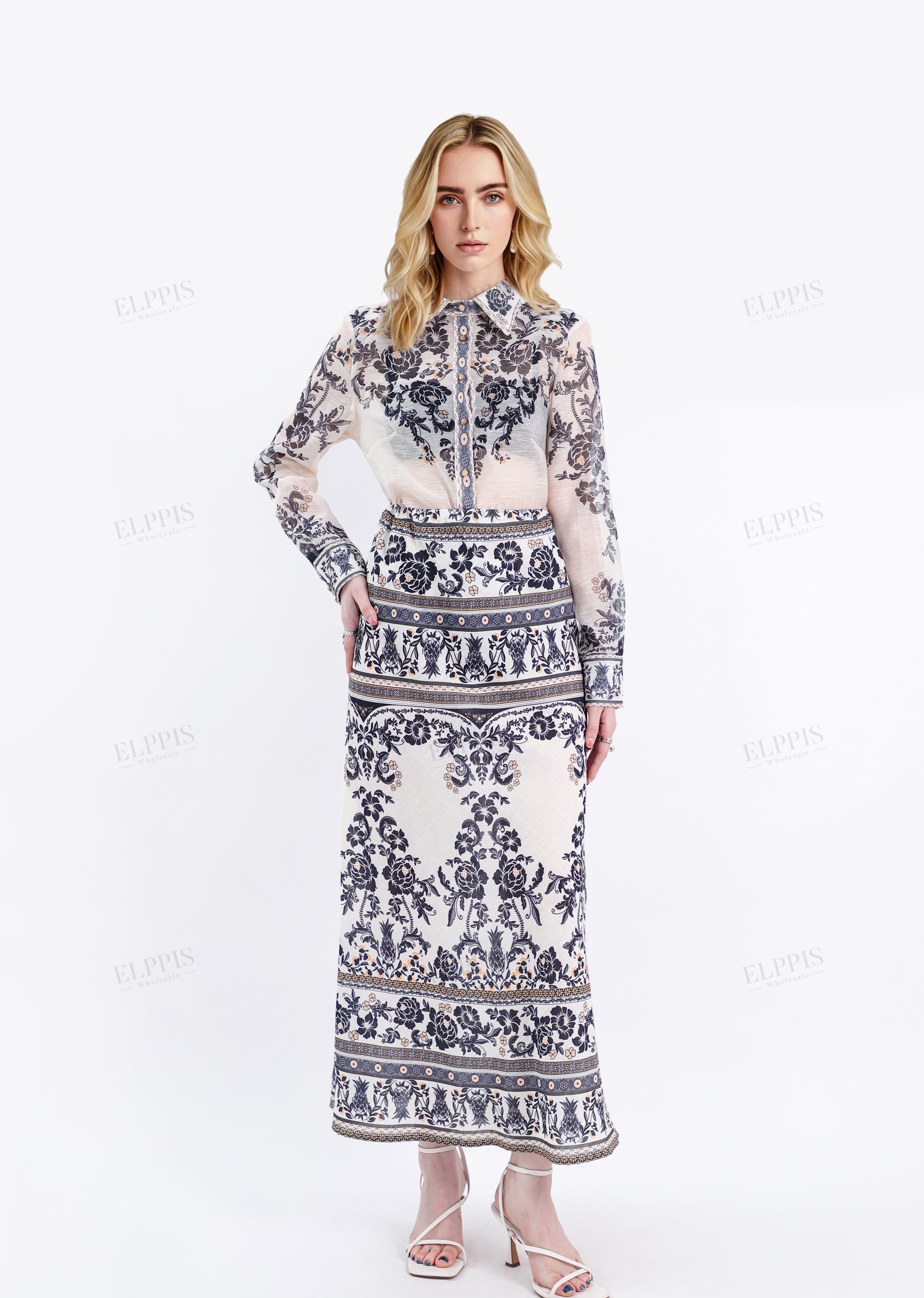 Two-Tone Ornate Pattern Maxi Skirts