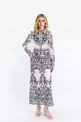 Two-Tone Ornate Pattern Maxi Skirts