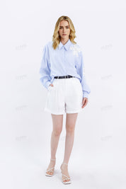 White Linen-Blend Tailored Shorts with Belt