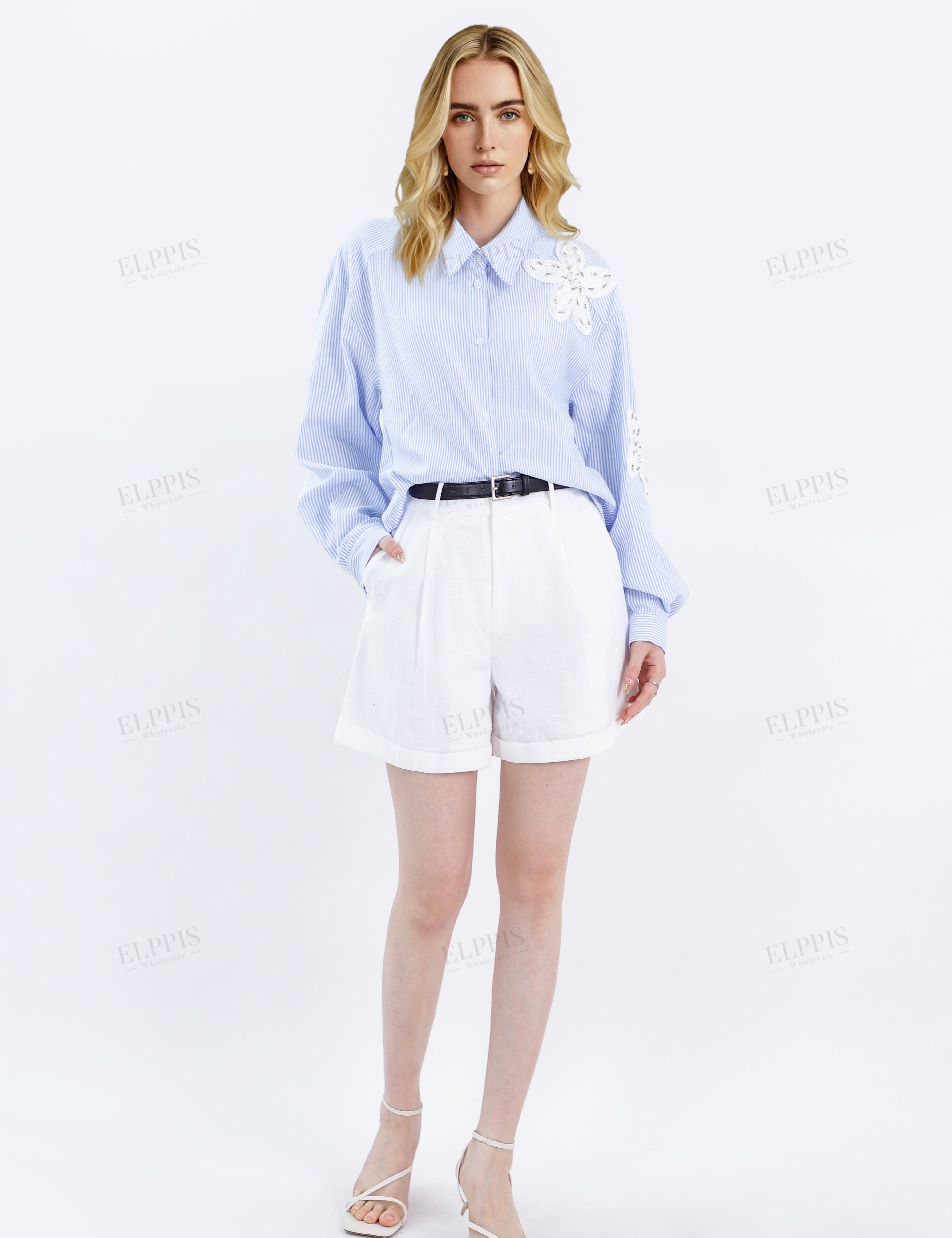 White Linen-Blend Tailored Shorts with Belt