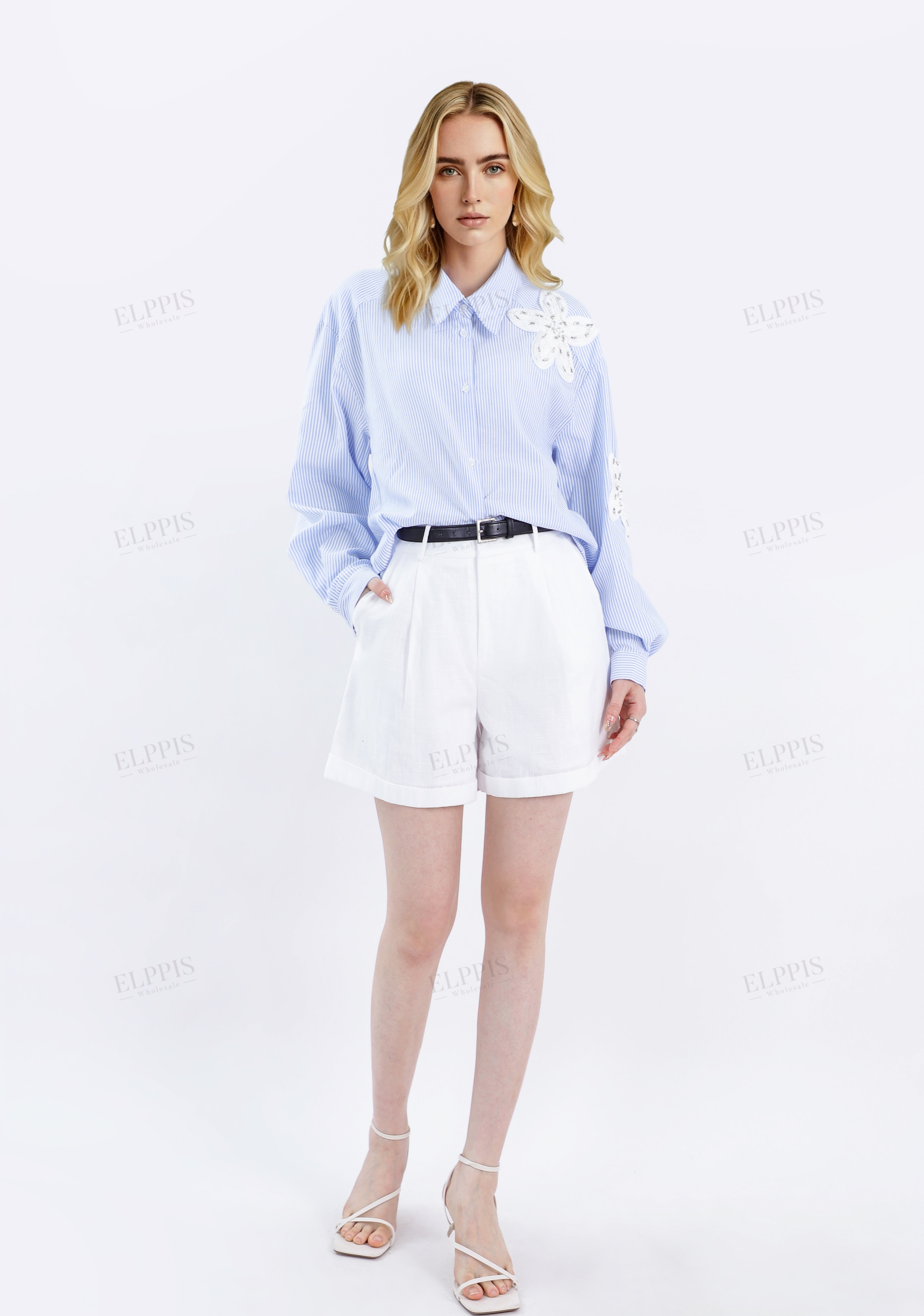 White Linen-Blend Tailored Shorts with Belt